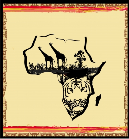 Abstracted grunge Tiger and giraffe illustration のイラスト素材