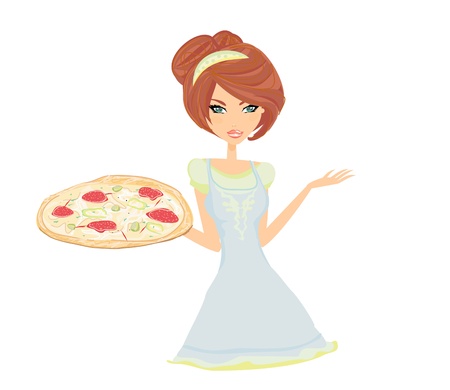 sweet girl serving pizza のイラスト素材