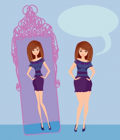 Full lady enjoys her slim reflection のイラスト素材