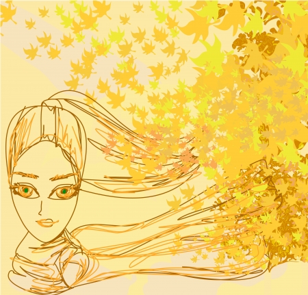 Abstract Beautiful autumn Woman  portrait のイラスト素材