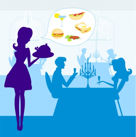 Waitress serving a chicken のイラスト素材