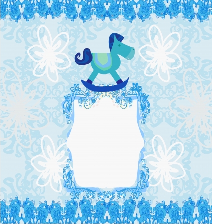 Baby boy arrival card with rocking horseのイラスト素材