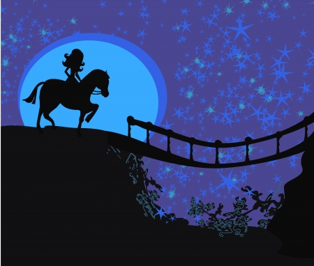 girl on the horse on top of the mountainのイラスト素材