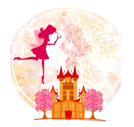  fairy flying above castle ,abstract backgroundのイラスト素材