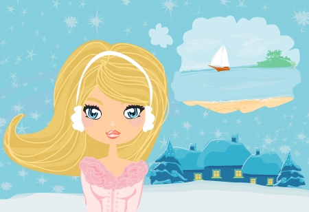Girl dreaming about summer のイラスト素材