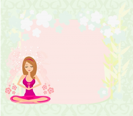 Yoga girl in lotus position ,abstract frameのイラスト素材