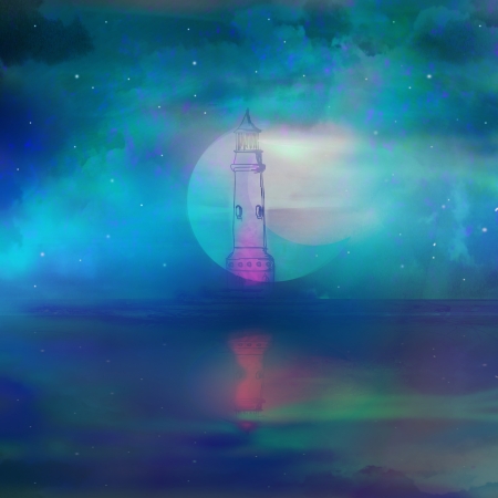 Lighthouse at nightの写真素材