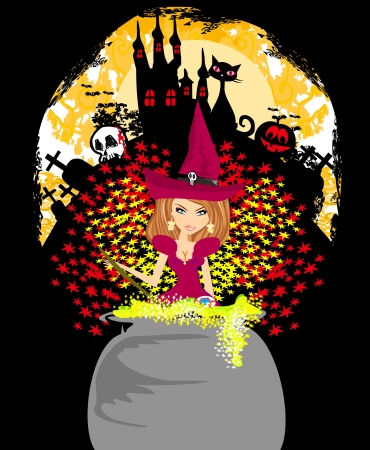 halloween invitation - witch, haunted castle, skullのイラスト素材