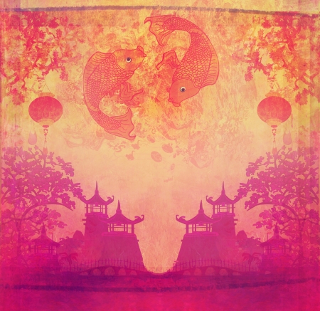 japanese koi vintage background の写真素材