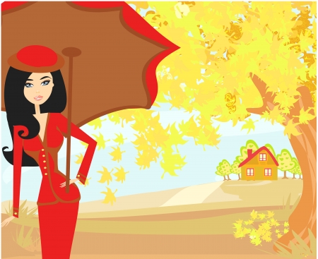 beautiful woman with umbrella のイラスト素材