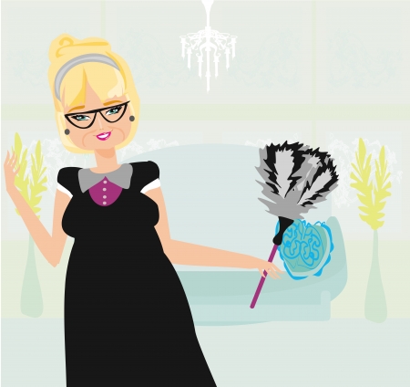 old lady cleans the apartmentのイラスト素材