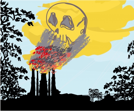  Thick smoke coming out of factory chimney のイラスト素材