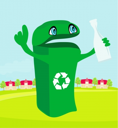 funny recycling bin holds a glass bottleのイラスト素材