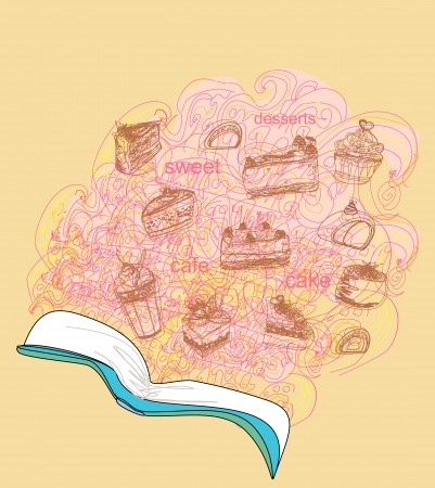 Sketchy doodle with recipe book, dessert ingredients のイラスト素材