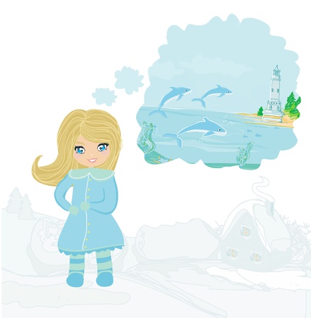 Girl dreaming about summer のイラスト素材