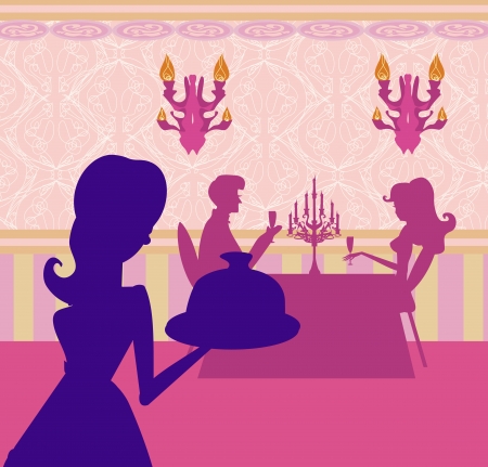 waitress serving dishのイラスト素材