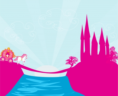 fairy tale book - Silhouette of a horse carriage and a medieval castle のイラスト素材