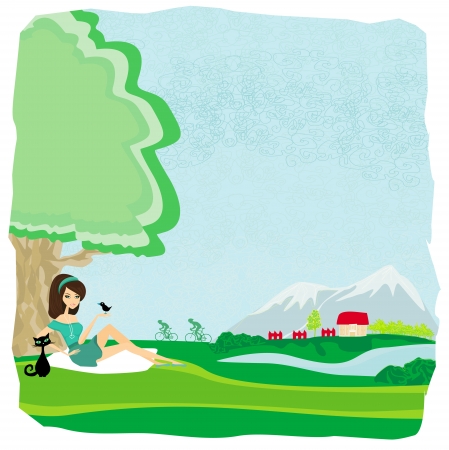 girl relaxes in the parkのイラスト素材