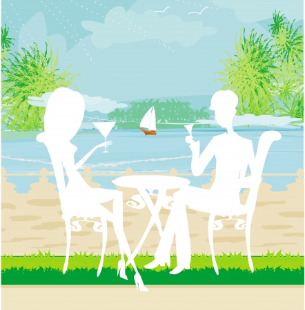 romantic date on a tropical beachのイラスト素材