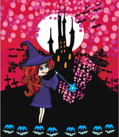 Cute cartoon illustration of a witch のイラスト素材
