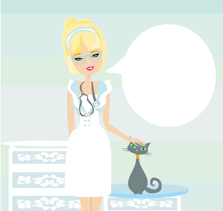 woman veterinarian treated the catのイラスト素材