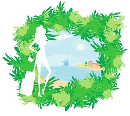 palm trees and travel girl のイラスト素材