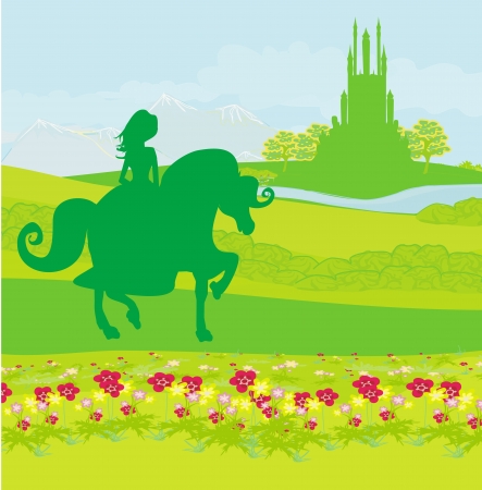 princess riding a horse into the castleのイラスト素材