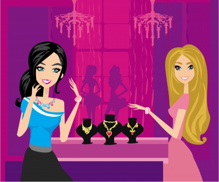 Girl and jewellerys のイラスト素材