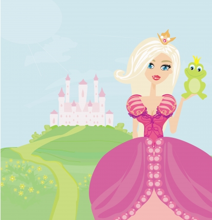 Beautiful young princess holding a big frog のイラスト素材