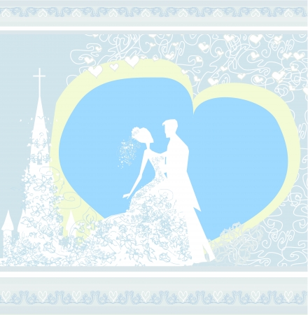 wedding couple and the church background のイラスト素材