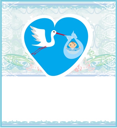 Baby Boy Card - A stork delivering a cute baby boy. のイラスト素材