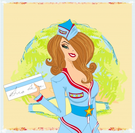 sexy Stewardess with ticketのイラスト素材