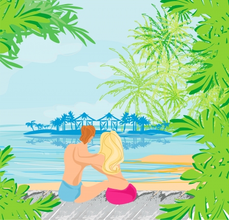 couple on tropical beach のイラスト素材