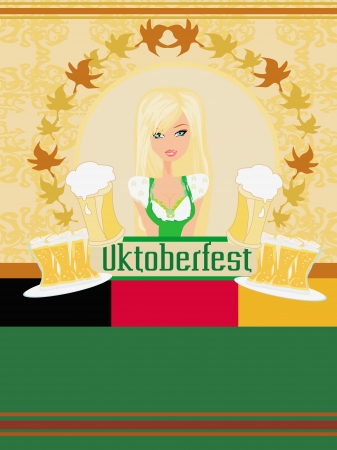 Pretty waitress with beer, Oktoberfest cardのイラスト素材