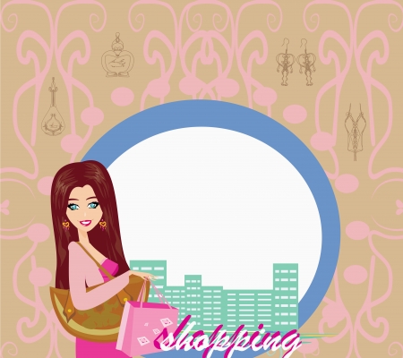Stylish girl shopping , abstract cardのイラスト素材