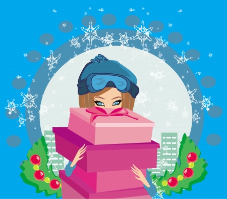 elegant and fashionable girl with gift box のイラスト素材