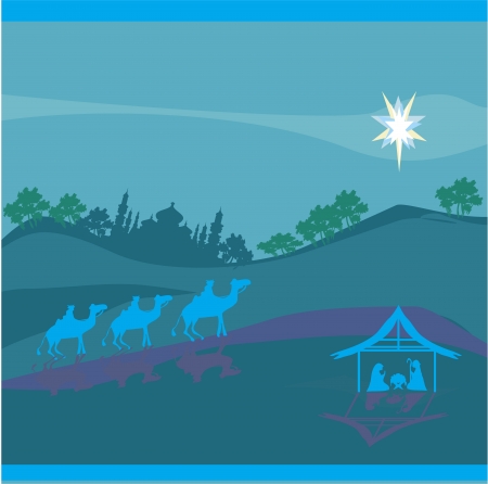 Biblical scene - birth of Jesus in Bethlehem. のイラスト素材