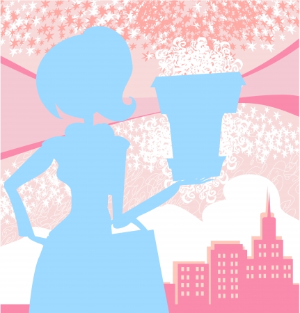 fashion girl Shopping,pink and blue abstract illustrationのイラスト素材