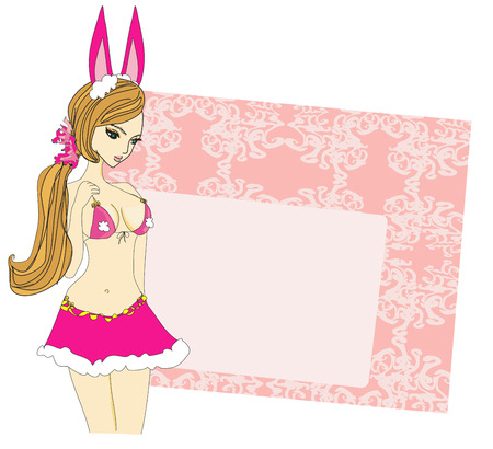  Beautiful pin-up girl-bunny in retro style on the abstract background のイラスト素材