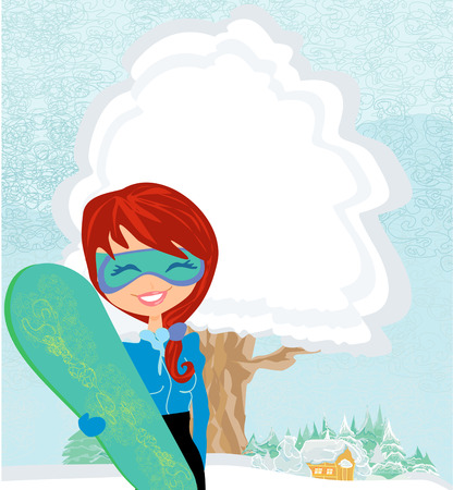  Girl with the snowboard のイラスト素材