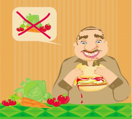 Funny man eating hamburgerのイラスト素材