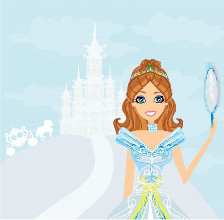 beautiful princess with mirror in her hands のイラスト素材