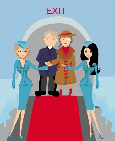 seniors passengers on the planeのイラスト素材