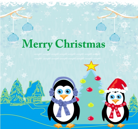 Christmas card with penguinsのイラスト素材