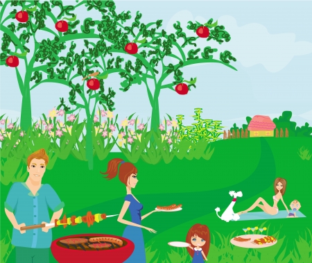 A vector illustration of a family having a picnicのイラスト素材