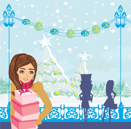 beautiful girls on winter shopping のイラスト素材