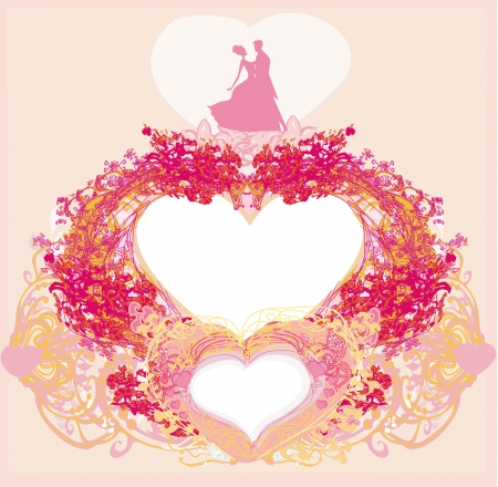 Floral greeting card with silhouette of romantic dancing coupleのイラスト素材
