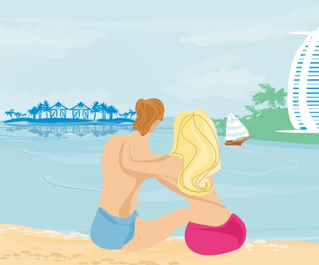 couple on tropical beach のイラスト素材