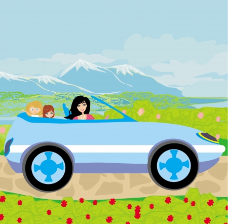 woman with children goes on vacationのイラスト素材