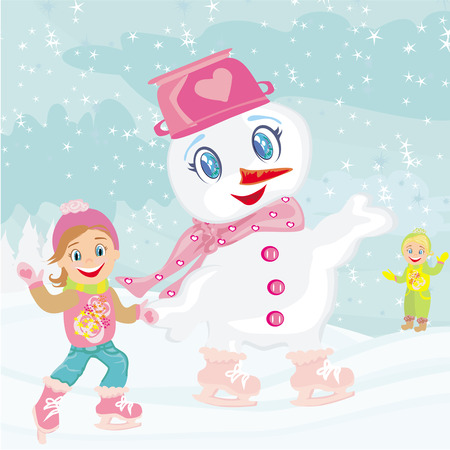ice skating in the winter dayのイラスト素材